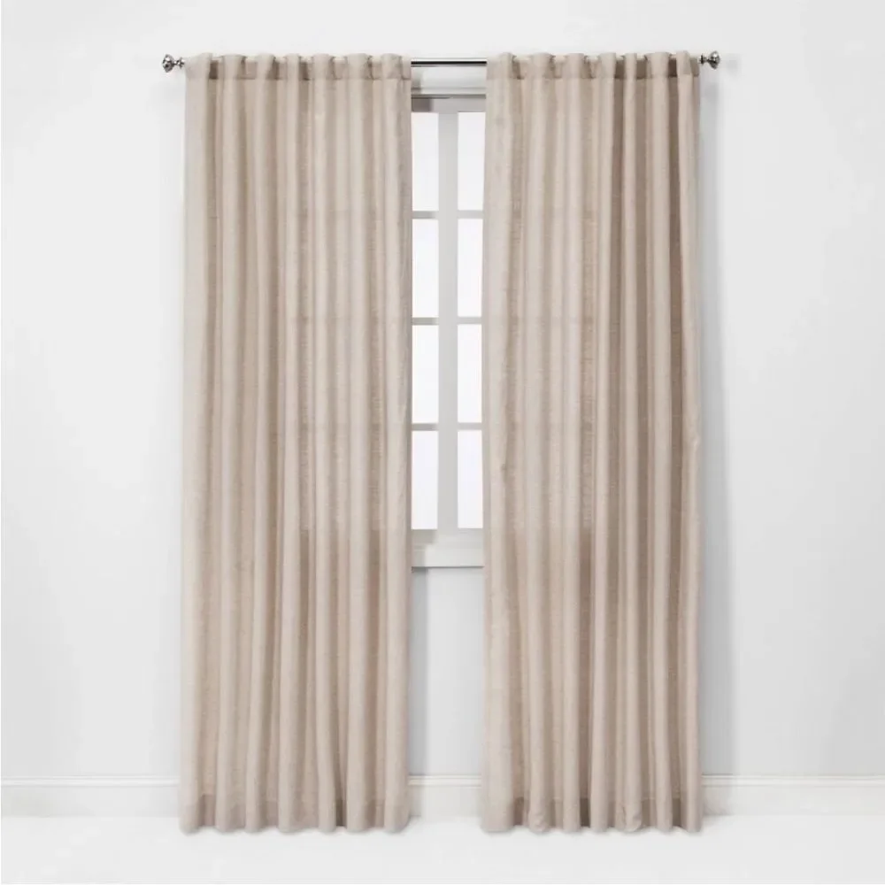 2!!!! THRESHOLD NWT linen light filtering curtain -natural -95”